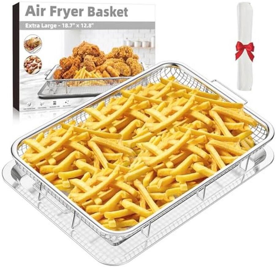Extra grote heteluchtfriteuse mand 47 8 x 32 5 cm met perkamentpapier en lade set