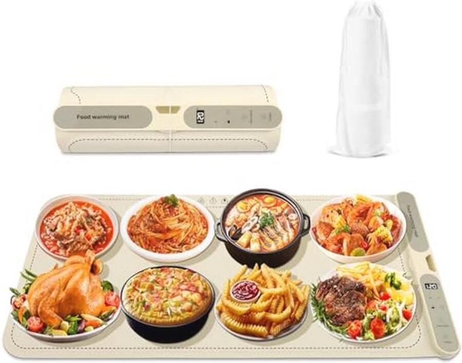 Extra grote warmhoudmat 80 x 38 cm met 7 temperaturen en 1-8 uur timer draagbare voedselwarmer voor buffet en diners