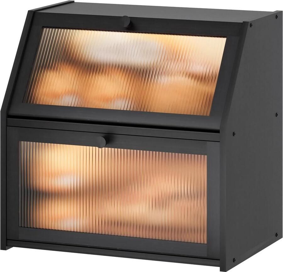 Extra Grote Zwarte Broodtrommel met Dubbellaags Bamboe Deksel voor Keuken