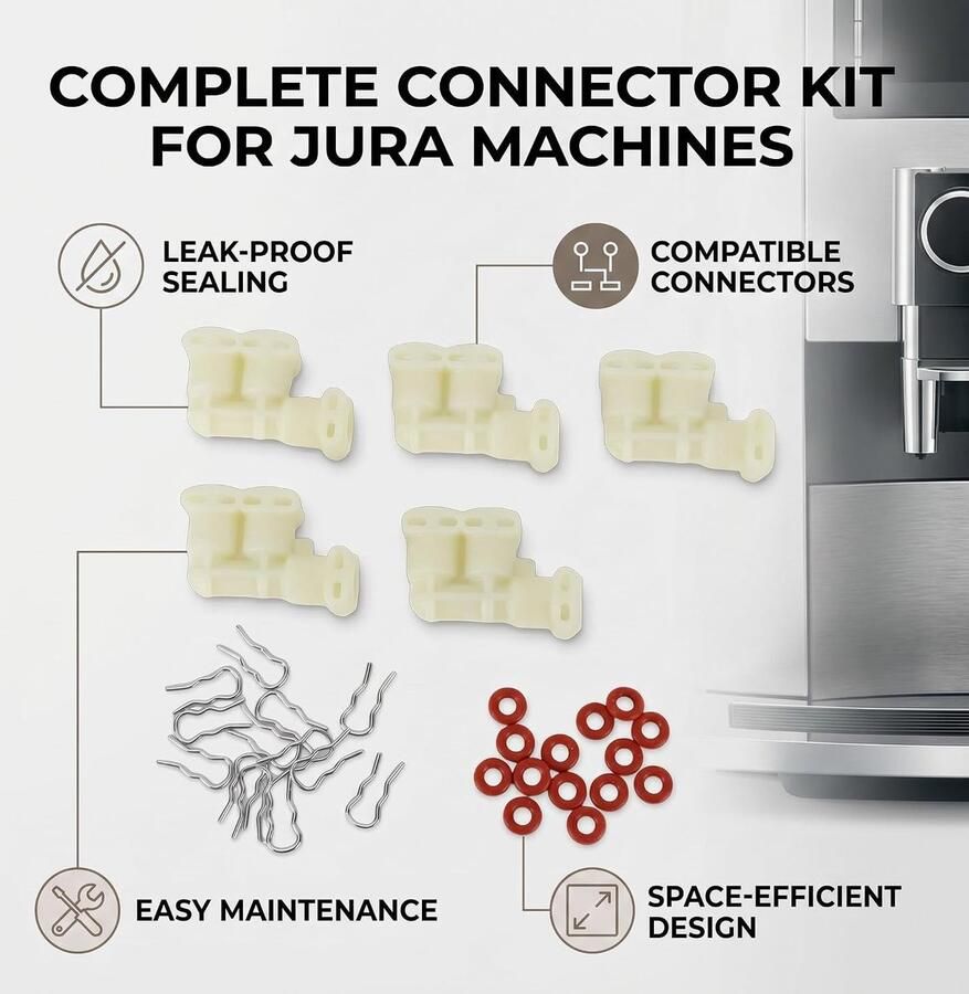 F-vormige vloeistofconnector set met 5 connectors 15 klemmen en 15 siliconenringen voor Jura koffiemachines