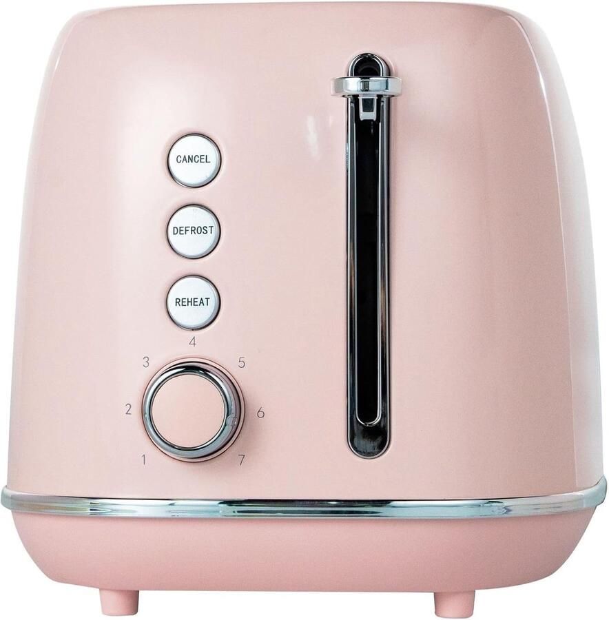 Fab by Kitchen in the box Roze broodrooster 2 schijven retro broodrooster van roestvrij staal met brede sleuven en 7 bruiningsniveaus