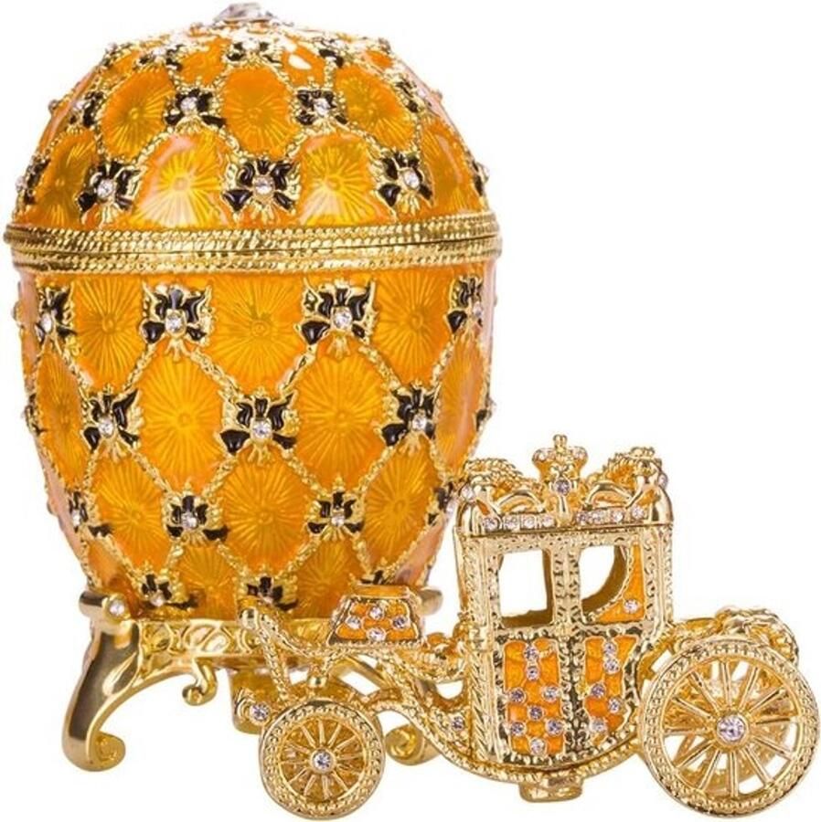 Faberge Stijl Keizerlijk Kroningsei Sieradendoos met Koets 10 cm