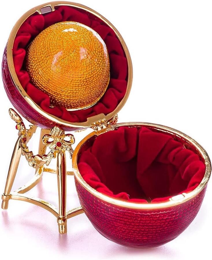 Faberge-stijl Kippenei Juwelendoos met Verstopte Kip Rood