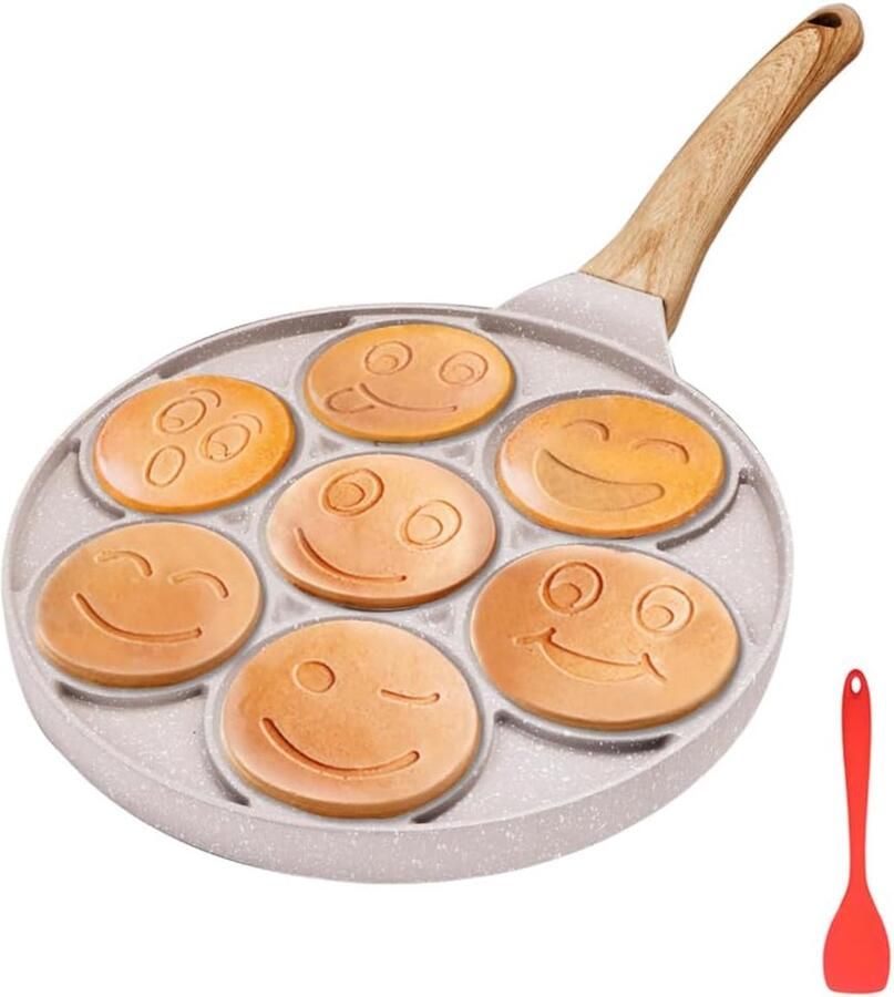 Face Pannenkoekenpan pannenkoek koekenpan antiaanbaklaag 7 gaten mini-pannenkoekenmaker voor kinderen compatibel met inductie 26 cm wit