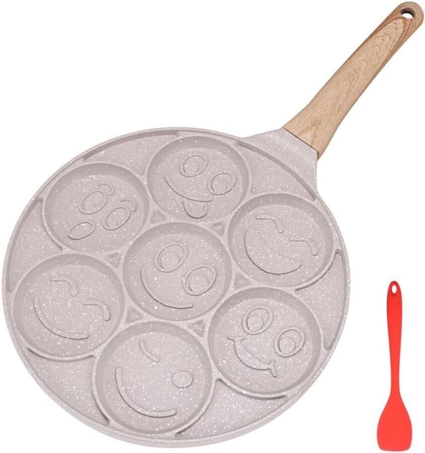 Face Pannenkoekenpan Pannenkoek Koekenpan Non Stick 7 Gaten Mini Pannenkoekmaker voor Kinderen Crêpe Pan 26cm Wit