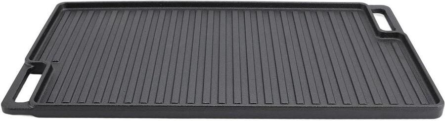 Familiepan Omkeerbaar Dubbelzijdige Grillplaat Gerechten Bereiden Voorgekruid Gietijzer 46x26 cm Zwart