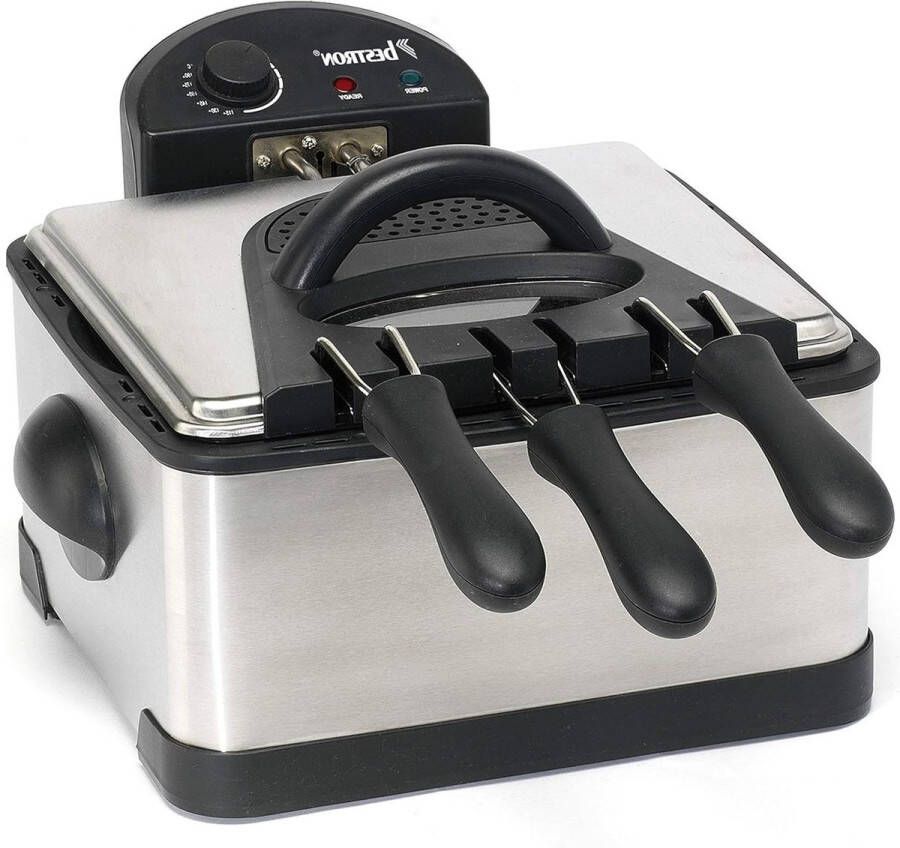 Family Friteuse met Cool Zone Grote en Kleine Frituurmanden 4 Liter Kijkvenster 2000W RVS