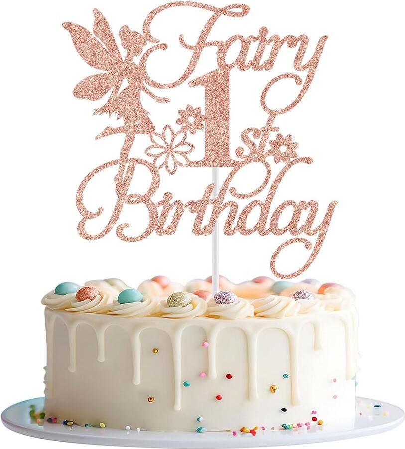 Feen-Kuchenzucker Voor De Eerste Verjaardag Versieringen Voor Het Eerste Verjaardagsfeest Van De Fee Taartdecoraties Voor De Eerste Verjaardag Van Een Meisje