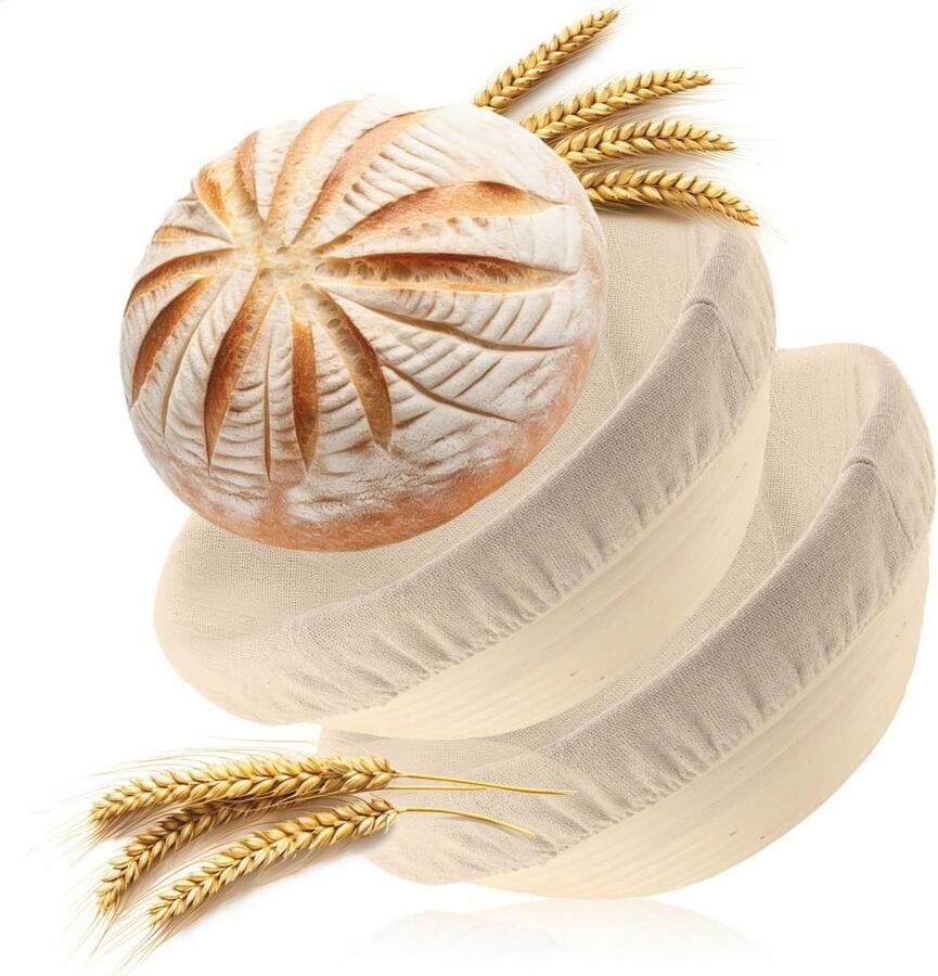 Fermentatie Mand met Wasbare Linnen Inzet Set van 2 Ronde Broodmanden voor Het Bakken van Brood