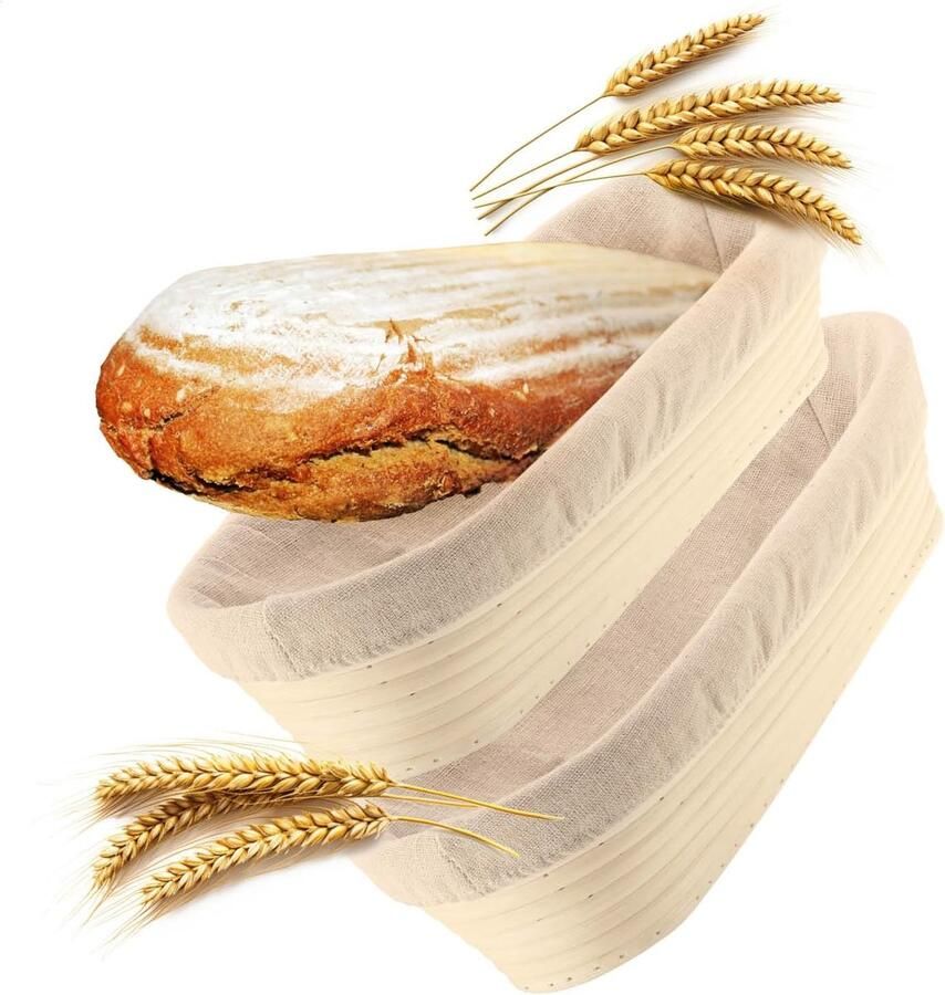 Fermentatiemand 2 Stuks Broodmand Rieten Brood Bakken Natuurlijk Vlechtwerk 35 x 14 cm Beige