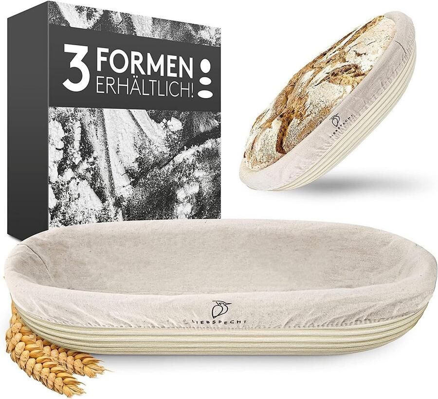 Fermentatiemand Ovaal Broodmand Rijs Broodbakken Thuis Inclusief Linnen Inzetstuk 28 cm Diameter