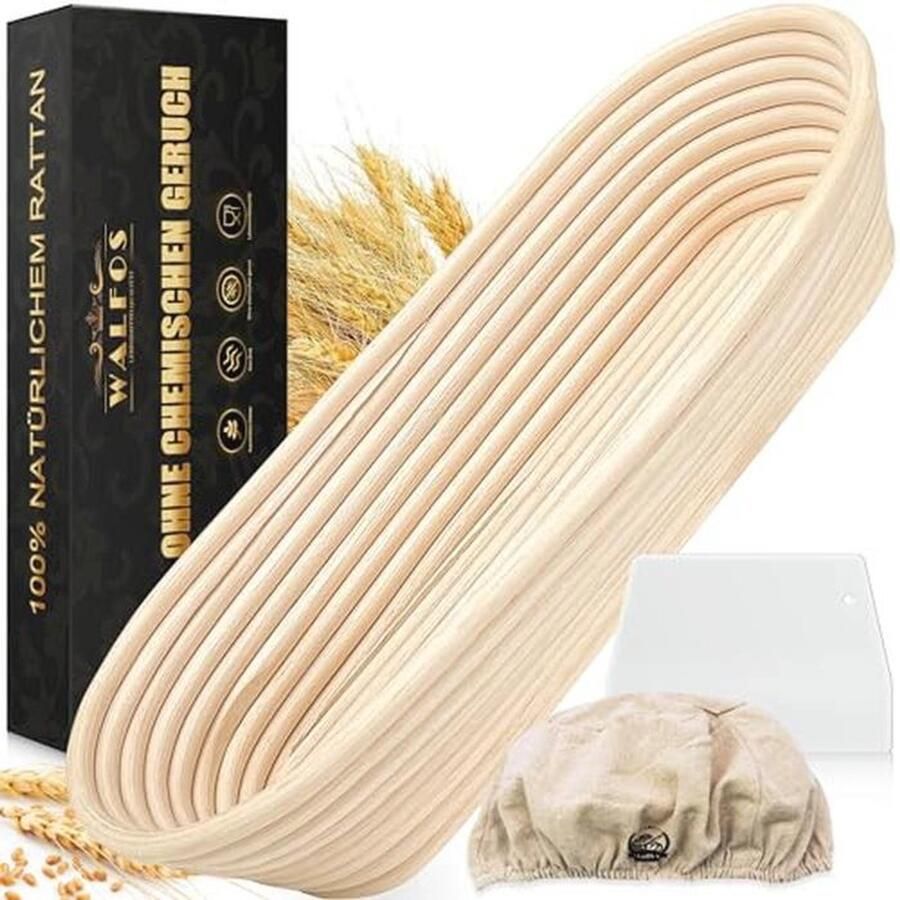 Fermentatiemand voor broodbakken 35 cm van natuurlijk rotan set met deegschraper