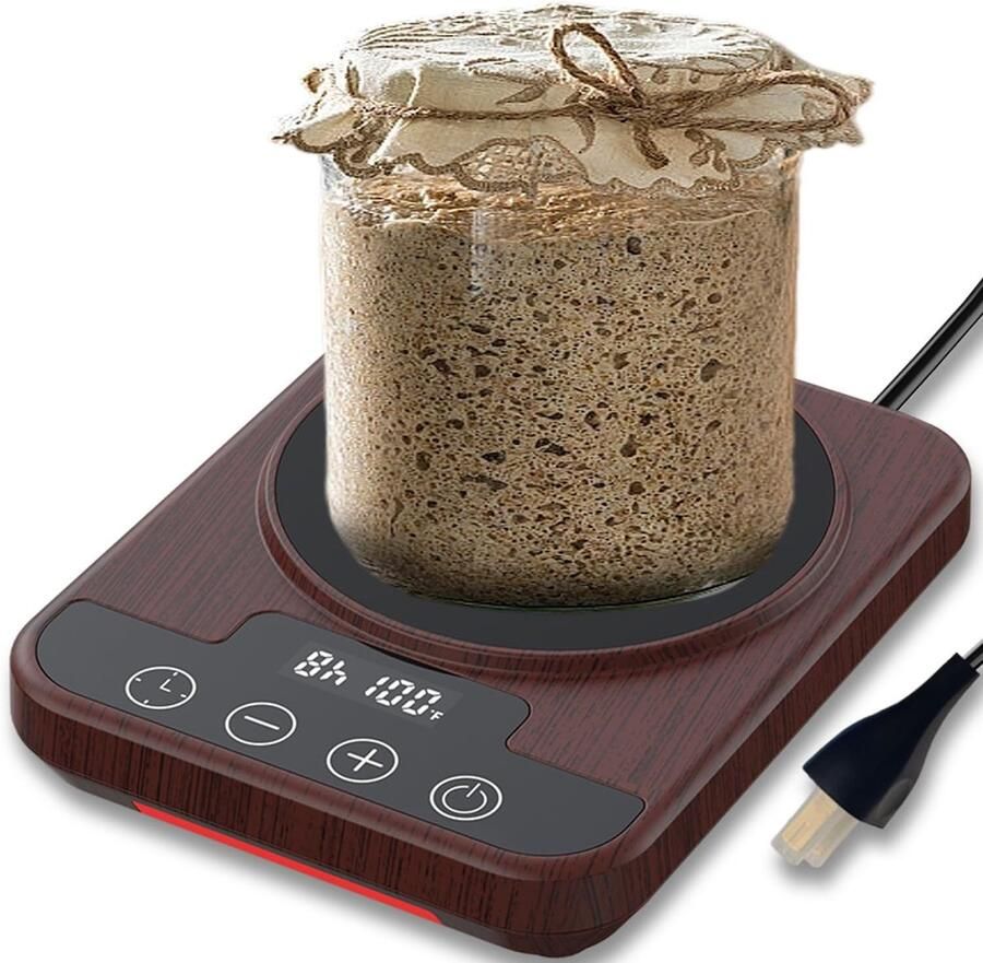 Fermentatieverwarmer Verwarmingsmat voor Zuurdesemstarter Nauwkeurige Temperatuurregeling Zuurdesem Thermostaat Met 12-Uurs Timer Nauwkeurige Thermostaatregeling (70-100°F) Slimme Geheugenfunctie Geschikt voor Potten Tot 40 Oz