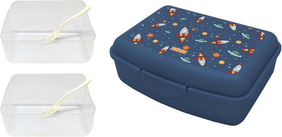 FIH 1294 Lunchbox voor kinderen ruimtebesparend licht en gemakkelijk te reinigen met 2 scheidingswanden en vork
