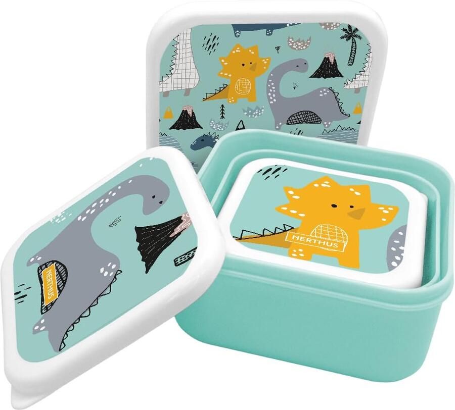 FIH 1327 stapelbare kinder lunchbox dinosaurussen set 3 bakjes BPA-vrij school