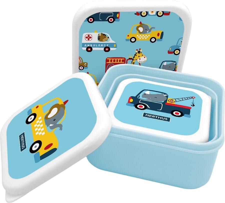 FIH 1330 stapelbare kinder lunchbox auto's set 3 bakjes BPA-vrij school