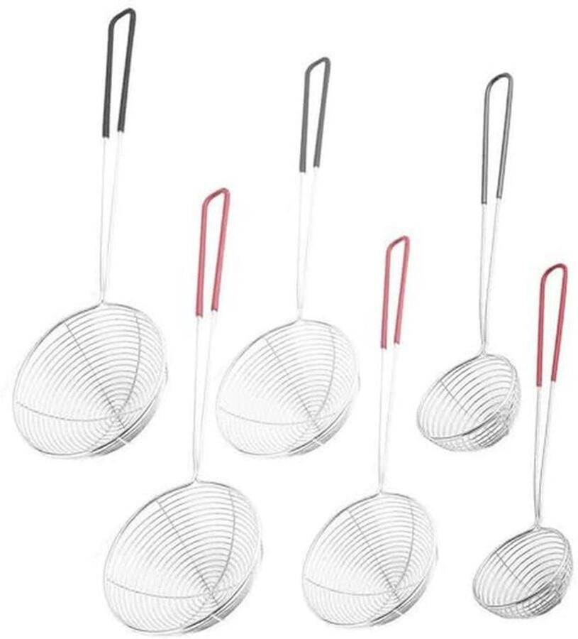 Fijne keukenzeef voor fondue Roestvrijstalen zeefset met lange handgreep Diameter 6 5 cm 8 cm 10 cm