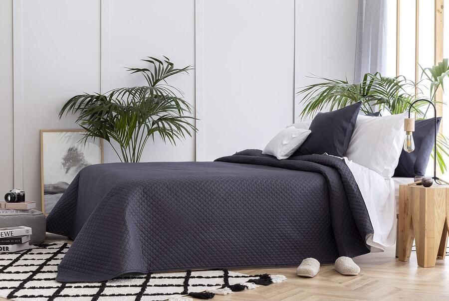 Fijne sprei met ruitpatroon voor lente zomer herfst en winter 100% microvezel extra zacht multifunctionele sprei voor bedden met 140 150 160-250 x 260 cm donkergrijs
