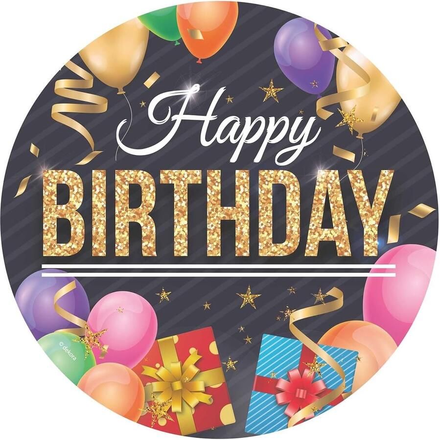 Fijne Verjaardag Happy Birthday Eetbare Topper Decoratie Verjaardagstaart Rond 20 CM