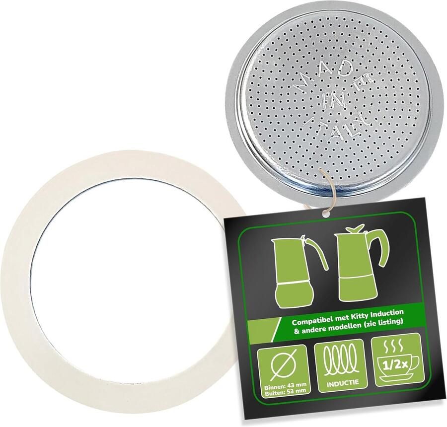 Filter en pakking voor espressomachine compatibel met Bialetti espressopotje voor 1 of 2 kopjes Ø buiten 53 mm 5 3 cm Ø binnen 47 mm 4 7 cm vervangende pakking afdichtring