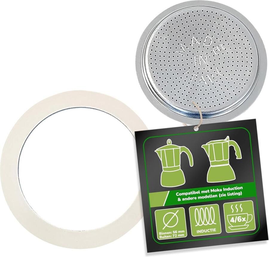 Filter en pakking voor espressomachine compatibel met Bialetti espressopotje voor 4 of 6 kopjes Ø buitenkant 79 mm 7 9 cm Ø binnenkant 63 mm 6 3 cm vervangende pakking afdichtring