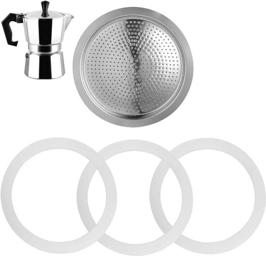 Filter voor Italiaanse Koffiezetter met 3 Rubber Seals Reserveonderdelen voor 6 Kopjes Aluminium Filter en Duurzame Rubberen Afdichtingen