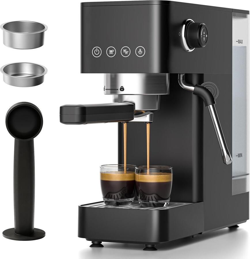 Filterdragermachine 20 bar espressomachine klein met led-display melkopschuimer en roestvrijstalen stoomstaaf 1350 W snelle opwarming 1 5 l watertank voor espresso cappuccino en latte