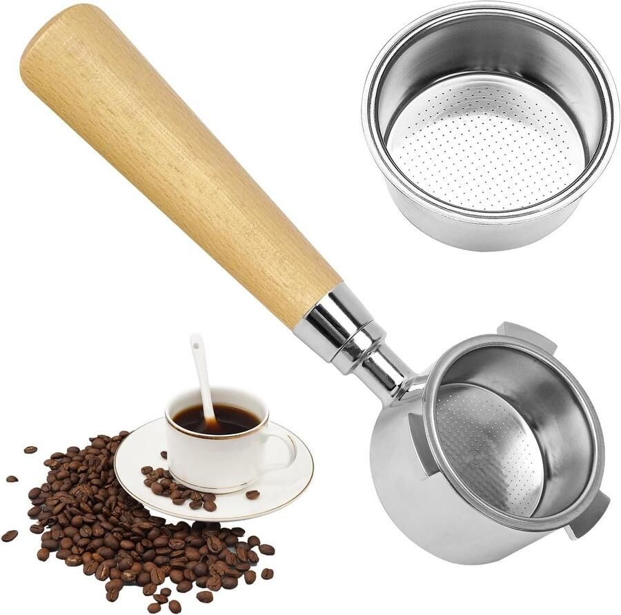 Filterhouder 51 mm voor DeLonghi EC680 EC685 roestvrijstalen met 1-kops filter ergonomische handgreep van notenhout geschikt voor espresso en koffiezetten