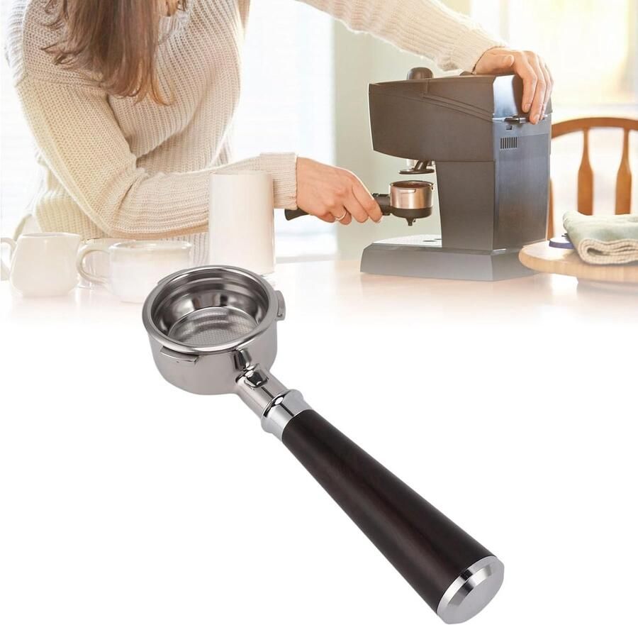 Filterhouder voor koffiemachine 58 mm bodemloze filterhouder met drie nokken met massief houten handvat verwijderbaar geschikt voor accessoires voor koffiemachines zwart