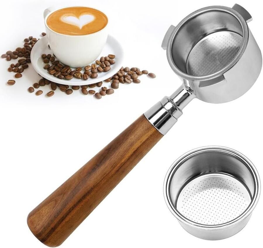 Filterhouder zonder bodem 51 mm geschikt voor espressomachines roestvrijstalen koffiezeefhouder met 3 oren en houten handvat voor optimale koffie-extractie en gebruiksgemak