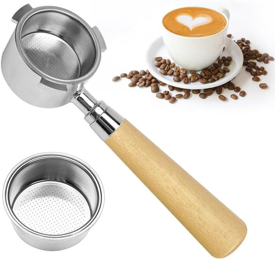 Filterhouder zonder bodem 51 mm voor espressomachines roestvrijstalen koffiezeefhouder met 3 oren en houten handvat ideaal voor barista's en koffieliefhebbers
