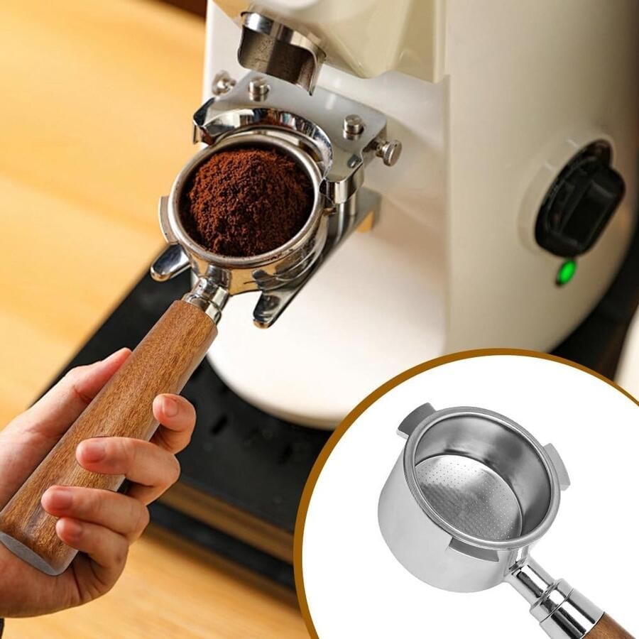 Filterhouder zonder bodem voor espressomachines 51 mm roestvrij staal koffiezeefhouder met 3 oren en houten handvat voor optimale koffie-extractie