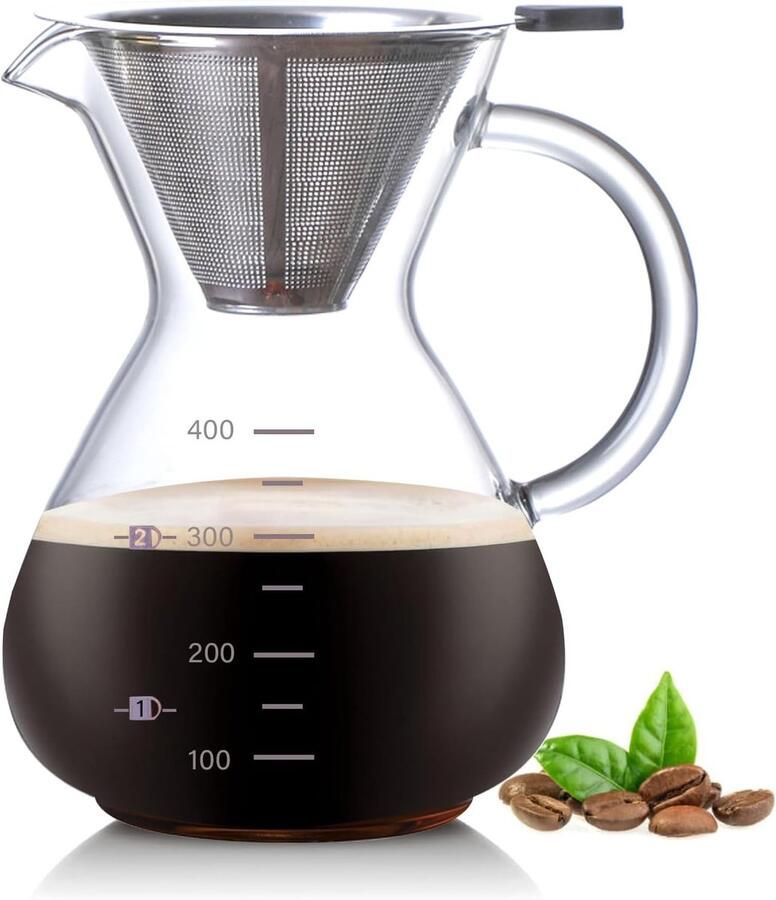 Filterkoffieapparaat Transparant 400 ml Glazen Koffiekan met Roestvrijstalen Filter Voor Thuis en Horeca