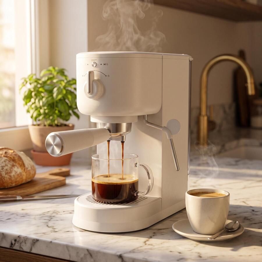 Filterkoffiemachine Elektrisch Compact Verwijderbaar Reservoir 1 5 L Melkopschuimer 14 2 x 31 5 x 29 5 cm voor Huis & Kantoor Wit