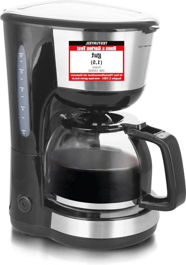 Filterkoffiezetapparaat 125 l voor maximaal 10 kopjes verse koffie uitneembaar permanent filter anti-druppelfunctie koffiekan van glas auto-off 1000 watt zwart zilver