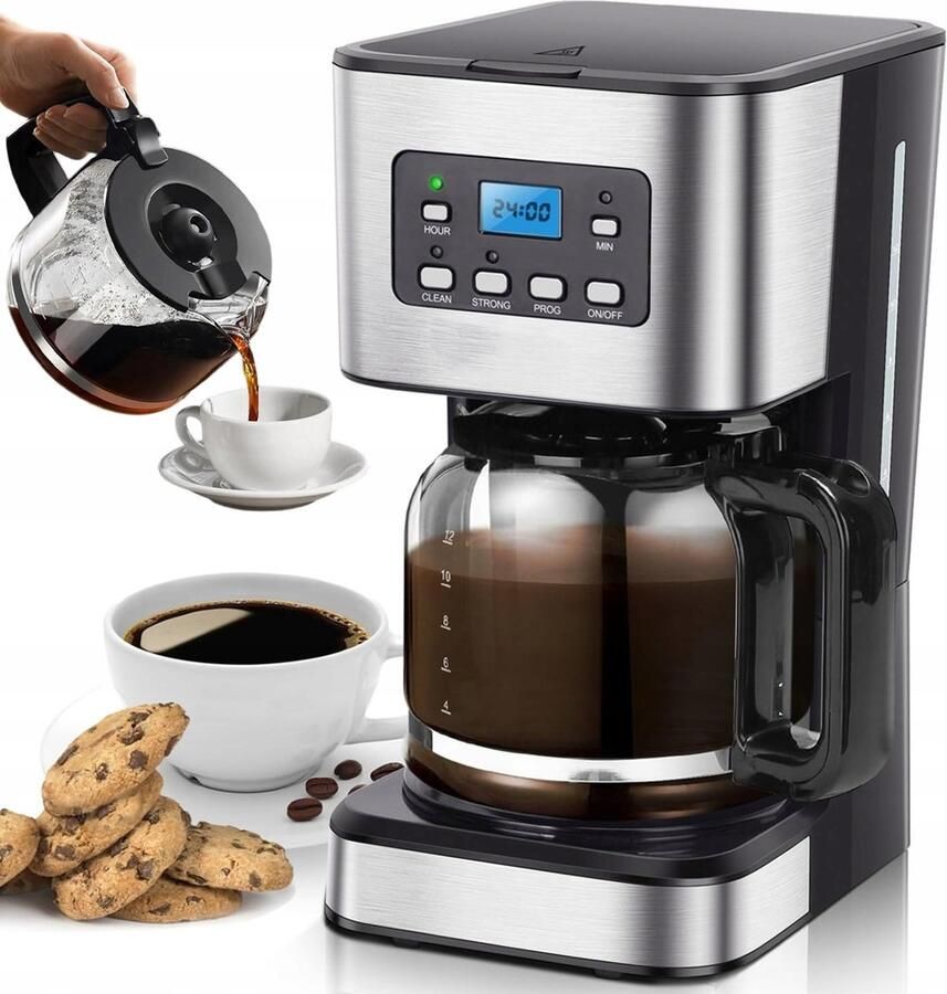 Filterkoffiezetapparaat Koffiezetapparaat 950W & Timer & Warmhoudfunctie 1.5L Capaciteit Antidruppelsysteem Voor Huis & Kantoor