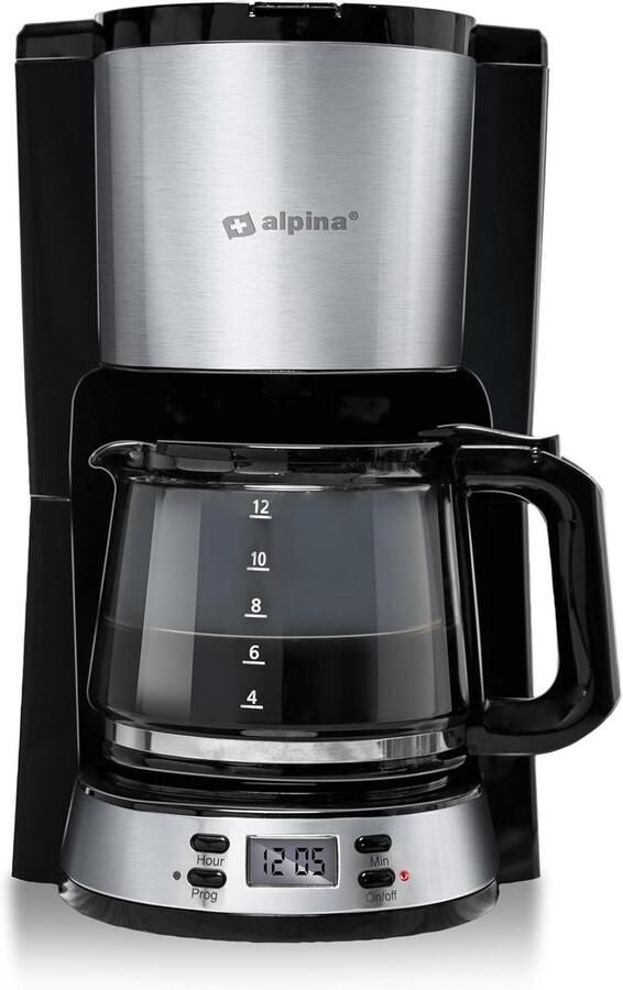Filterkoffiezetapparaat met Digitale Timer en Glazen Kan 12 Kopjes
