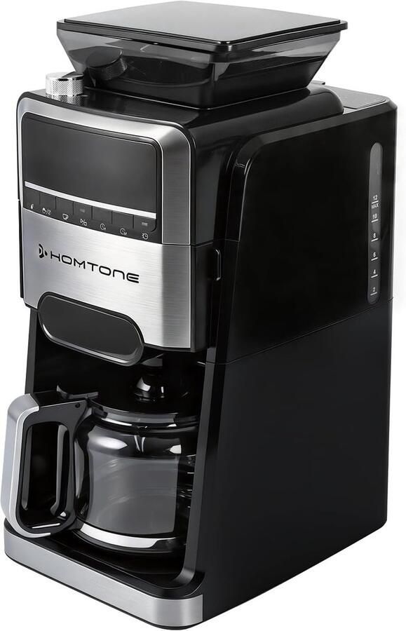 Filterkoffiezetapparaat met Maalwerk RVS Glas 24-uurs Timer 1400 W Voor Koffiebonen en Poeder