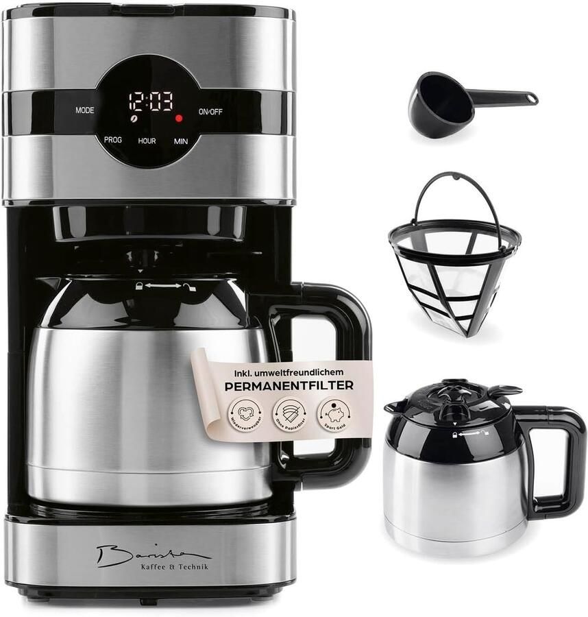 Filterkoffiezetapparaat Roestvrij Staal 1 25 L Met Thermokan en Timer Voor 8 Kopjes Koffie