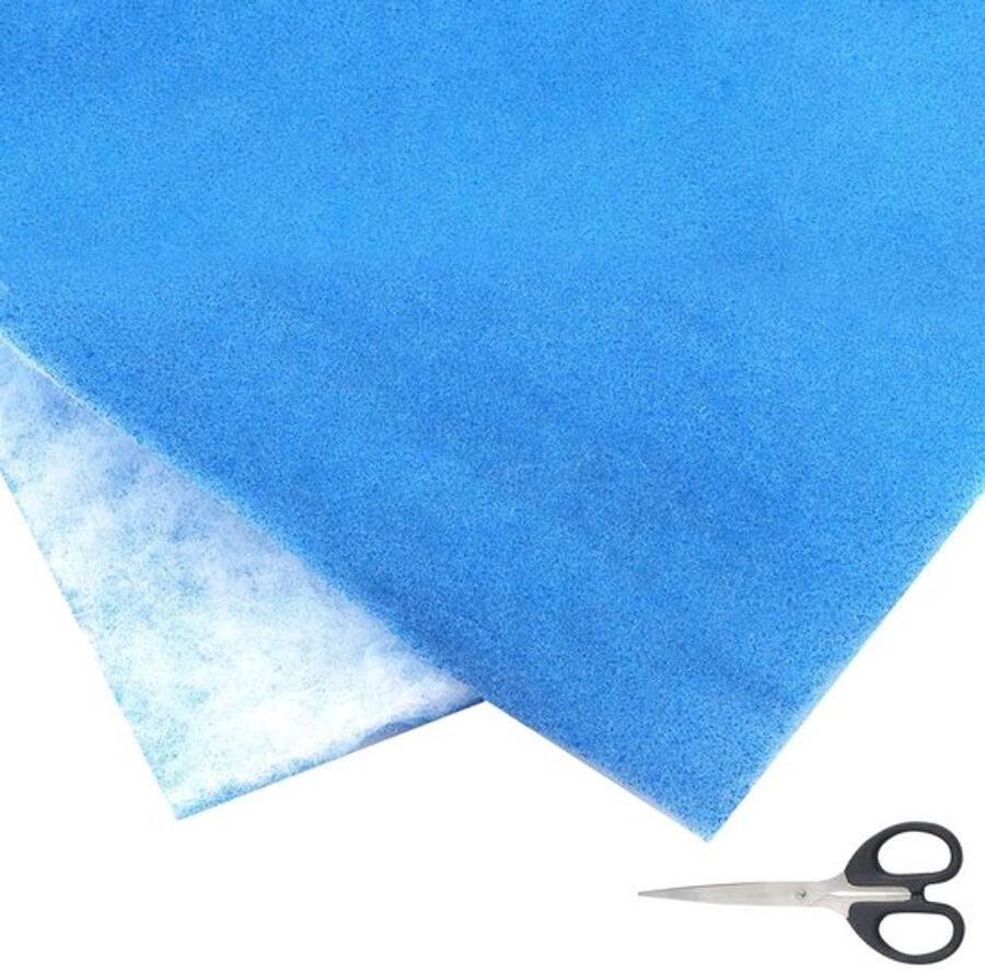 Filtermat luchtfiltermat G4 blauw en wit 1 x 1 m met 1 zwarte schaar filtervlies afzuigkap op maat te snijden universeel vervangingsfilter stoffilter luchtfilter voor ventilatiesysteem