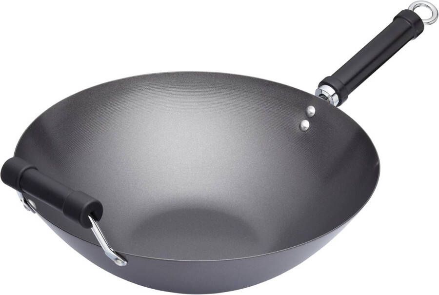 Flavours 36 cm niet-Stick Wok Inductiekookplaat Extra grote roerbakpan Koolstofstaal 36 cm