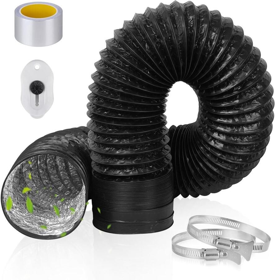 Flexibele afvoerslang van 100 mm diameter en 2 m lengte PVC aluminium buis met 2 roestvrijstalen slangklemmen voor airconditioning afzuigkap en ventilatiesystemen