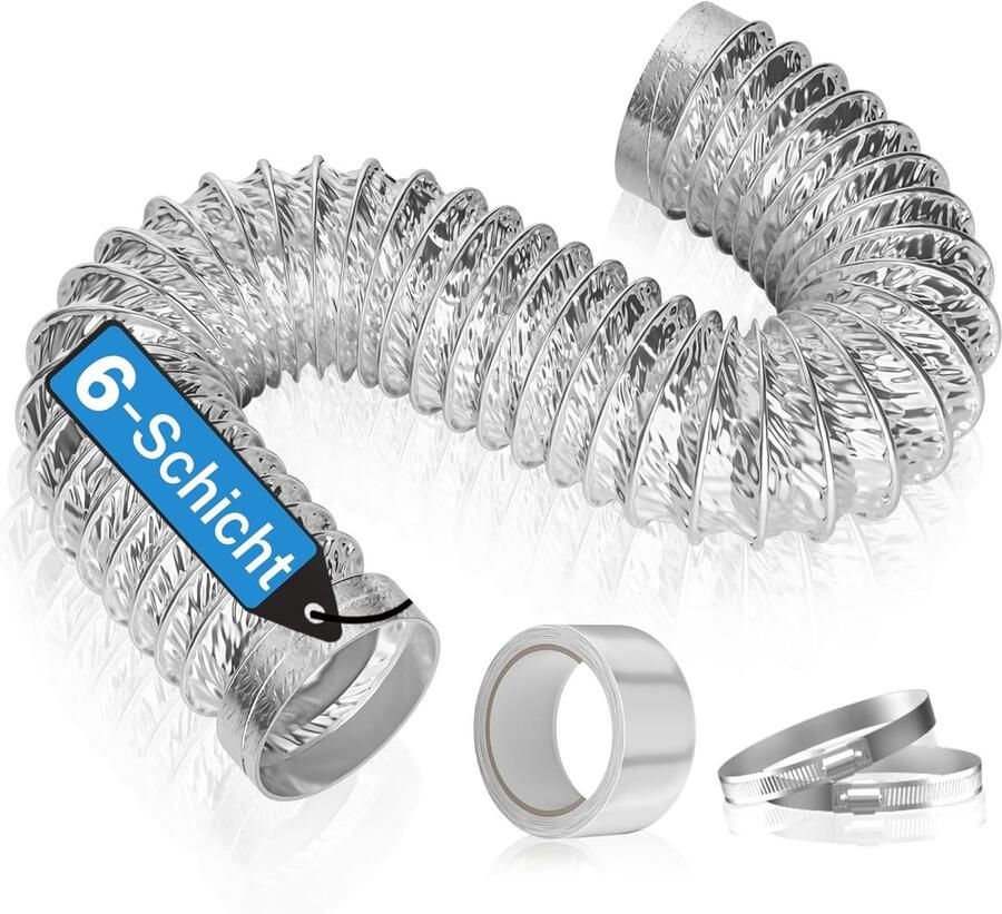 Flexibele Aluminium Afvoerslang 100 mm 6 Laags Versterkt Hittebestendig 2.4 m voor Afzuigkap Droger en Airconditioning