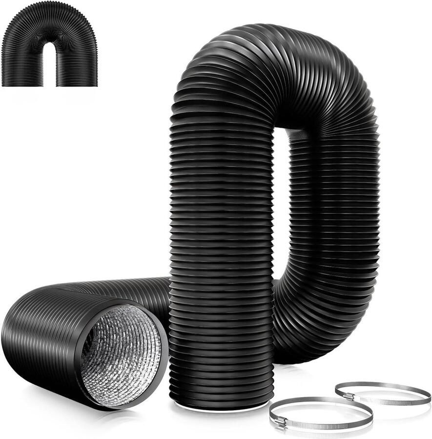 Flexibele aluminium buis Ø100 mm PVC afvoerslang Flexibele luchtleidingen Zwart Lengte 5 m Afzuigkap Mobiele airconditioning Hydrocultuur Buisventilator