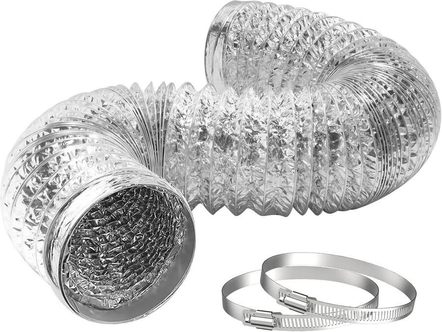 Flexibele aluminium slang 100 mm 2 meter lang voor droger afzuigkap en ventilatie zilver