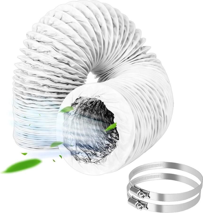 Flexibele PVC Afvoerslang 100 mm 3 m Lange Aluminium Slang voor Airconditioning Afzuigkap en Wasdroger met 2 RVS Slangklemmen