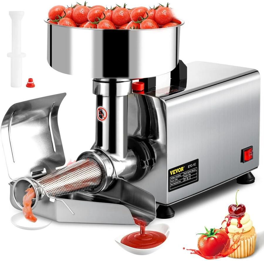 Flolife Elektrische Tomatenzeef 370W – RVS Tomatenpers & Zeefmachine – Commerciële Kwaliteit – 90-160 kg u