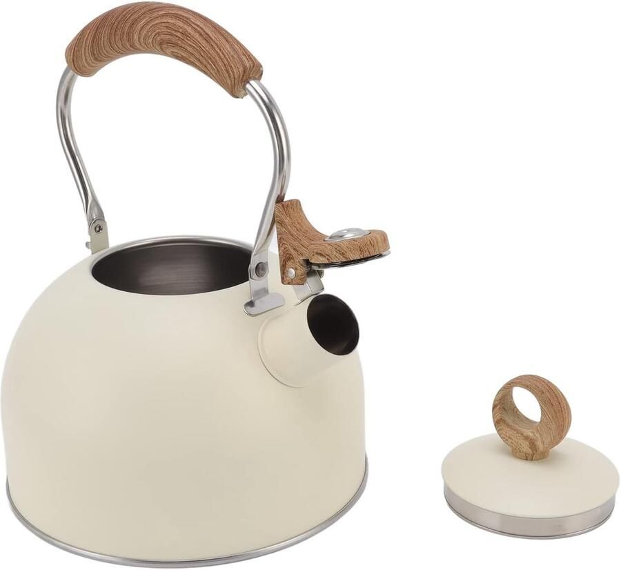 Fluitende Theeketel Waterkoker Ketel Water Koken Luid Fluitje 25 Liter Romig Wit