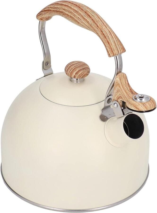 Fluitende Theeketel Waterkoker Kookplaat Koffie Thee Zetten Luid Fluitend Geluid 25 Liter RVS Houtpatroon