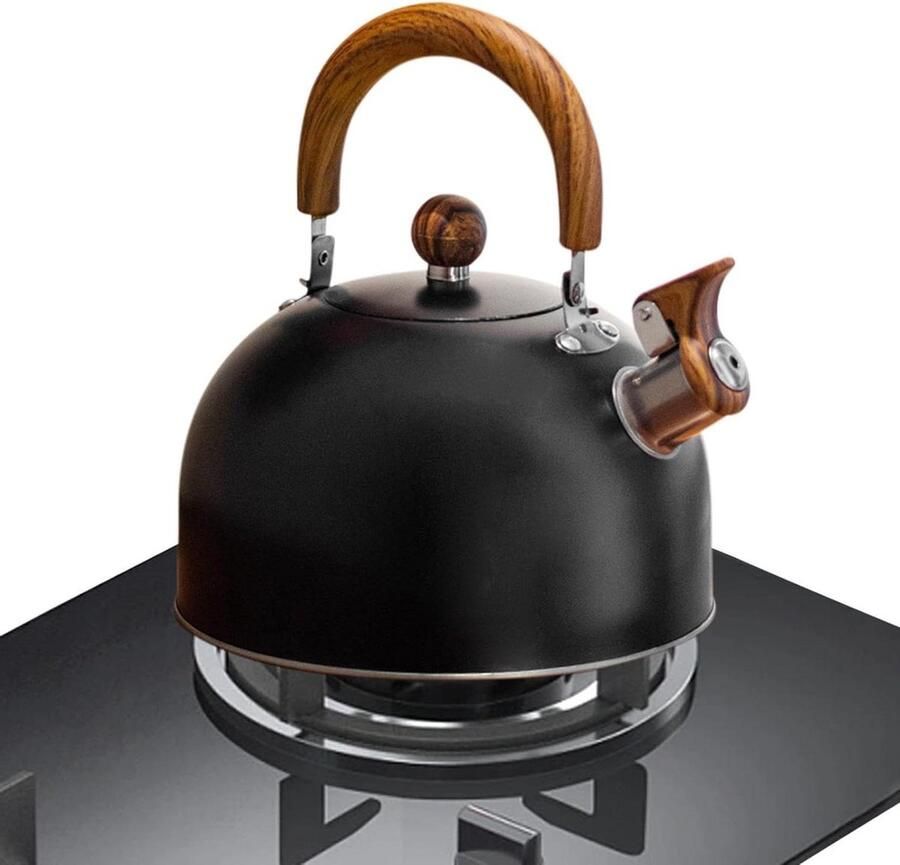Fluitende Theeketel Waterkoker RVS Koken van Water Luid Fluitgeluid 3 Liter Zwart